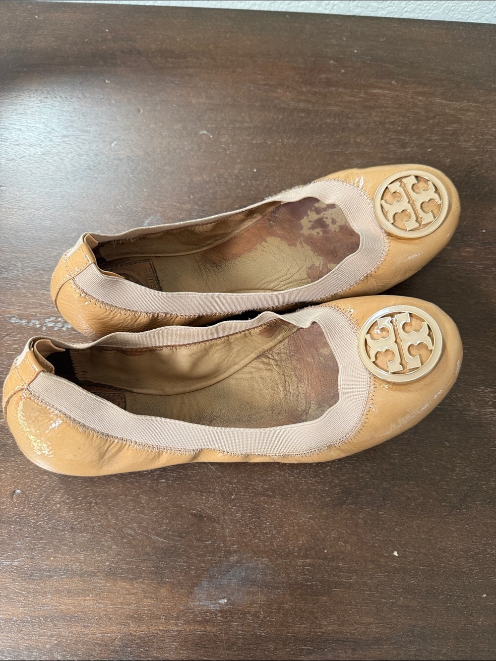 Tory Burch Tan Leather Logo Ballet Flats
